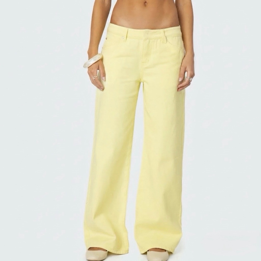 Vintage Lilly Pulitzer Lemon Yellow Wide Leg Trouser Pants Size 2 Y2K Preppy